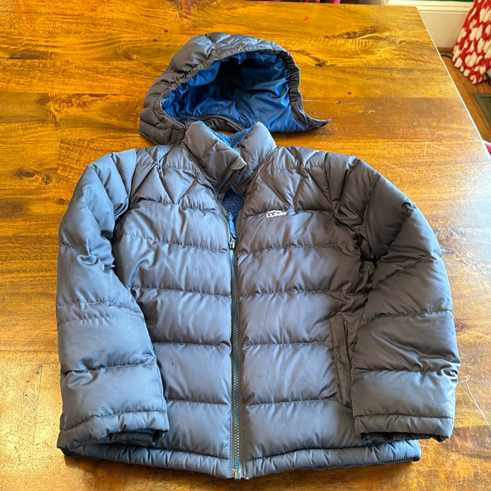Kids LL Bean down stuffed fleece lines coat with detachable hood sz medium 10-12